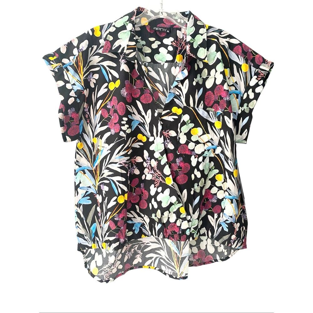APNY Women's Printed Botanical Cotton High-Low Wrap Top Sz XL